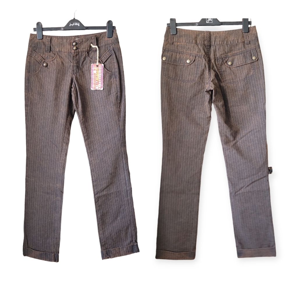 Y2K Killah Deadstick Brown Pinstripe Engineer Pants Cyber Grunge 28